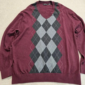 Claiborne Long Sleeve Argyle Sweater Men's 2XLT V-neck Cotton Preppy